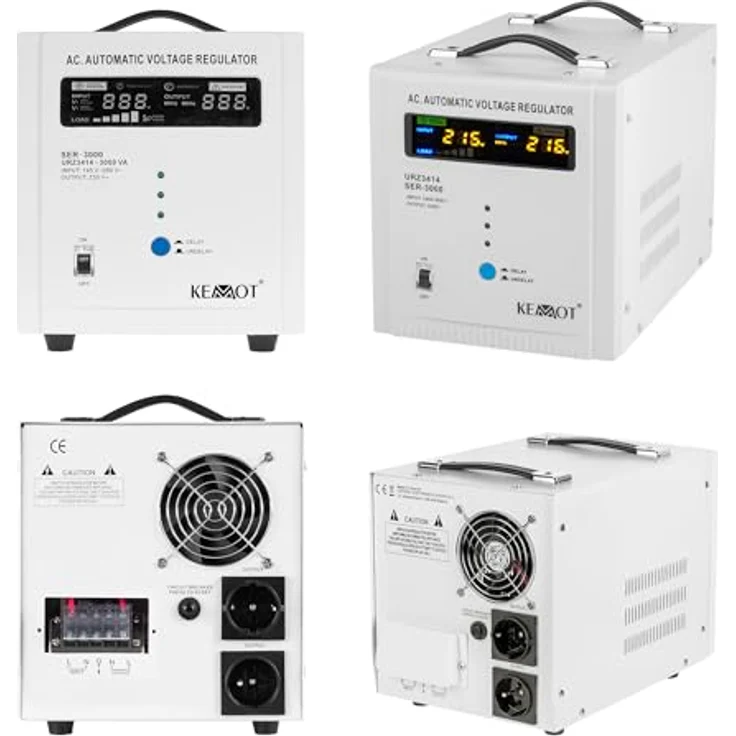 KEMOT SER-3000, Automatischer Spannungsregler 230 V einphasig mit Schutzfunktionen und robustem Design, weiss – Bild 1
