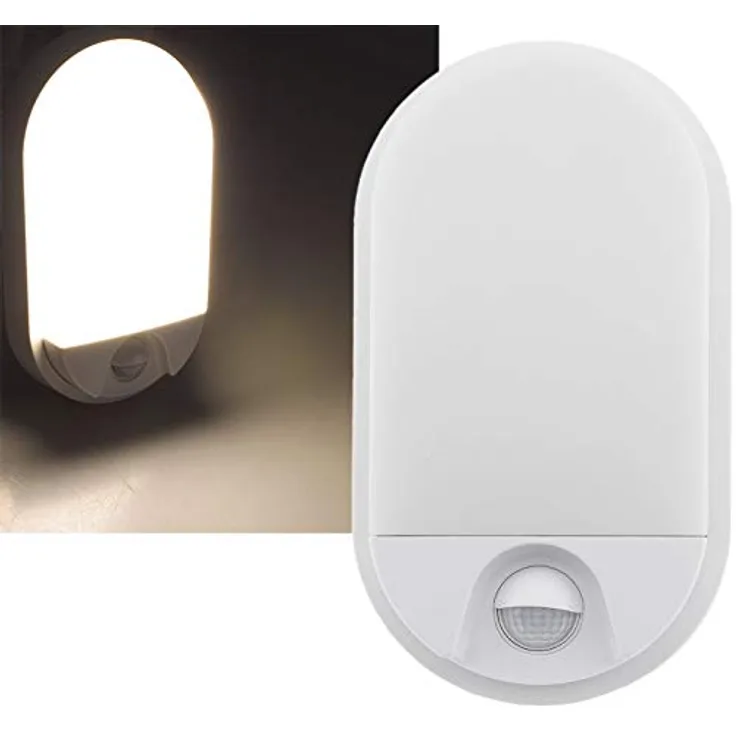 ChiliTec LED Außenlampe mit Bewegungsmelder Reichweite 10W 980Lumen - Sensor Reichweite 9m 140° - IP54 Wandlampe für Haus Garten - Oval Licht Warmweiß