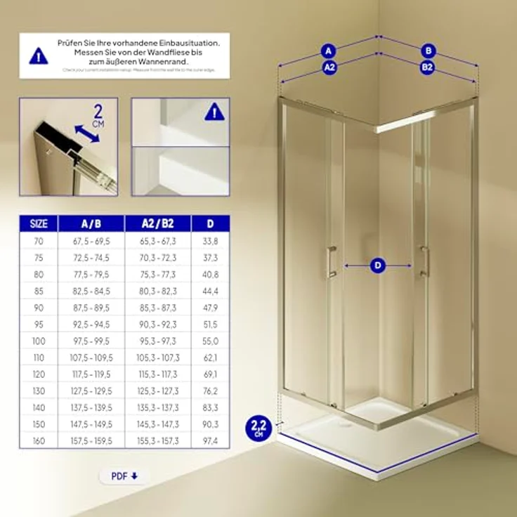 i-flair Schiebetür Duschkabine DK77, 95x95x180 cm aus durchsichtigem 6 mm ESG mit silbernen Profilen und Easy-Clean System – Bild 6