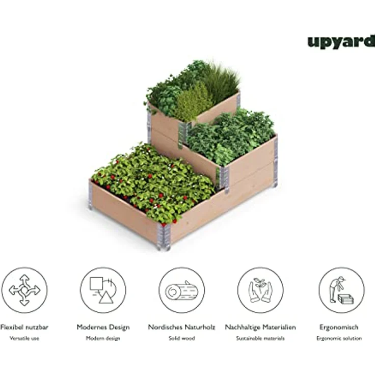 Upyard Stepped Bed - modernes Hochbeet aus Paletten - modulares, mehrstufiges Hochbeet aus Naturholz für Garten und Terrasse, 120x80x58,5, Braun – Bild 4