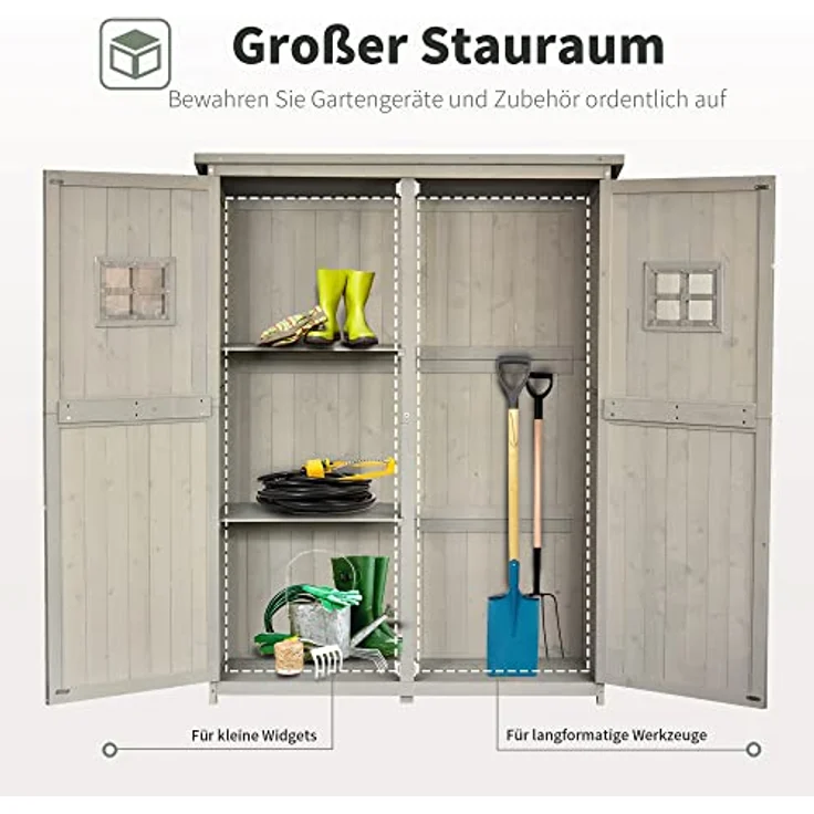 Outsunny Gartenschrank Holz Geräteschuppen Gerätehaus Geräteschrank Pultdach Garten Grau 127,5x50x164cm – Bild 4