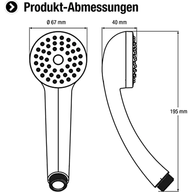 Cornat Handbrause "Amarela" - 67 mm Kopfdurchmesser - weiß - 1 Strahlart - Anti-Kalk & Wasserspareinsatz / Brausekopf für Dusche & Badewanne / ECO-Duschbrause / TECB3471 – Bild 2
