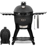 BBQ-Toro Kamado Grill Holzkohlegrill "Yuro" Ø 56 cm mit Seitenablagen, Thermometer | matt schwarz | Bubble Frosted Glaze | Ceramic Grill mit Rollen, Keramikgrill, BBQ Keramik Grill, Kugelgrill