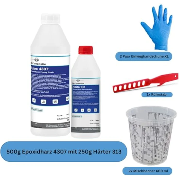 DD Composite Epoxidharz Set 750g, Universal-Harz für Beschichtungen und Klebungen, lösemittelfrei, inkl. Mischbecher und Handschuhe – Bild 2