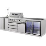 GORILLER® BLACKBACK S9 Outdoor-Küche, Gasgrill mit Kühlschrank, 22,8 kW Gesamtleistung, Edelstahl, Schwarz
