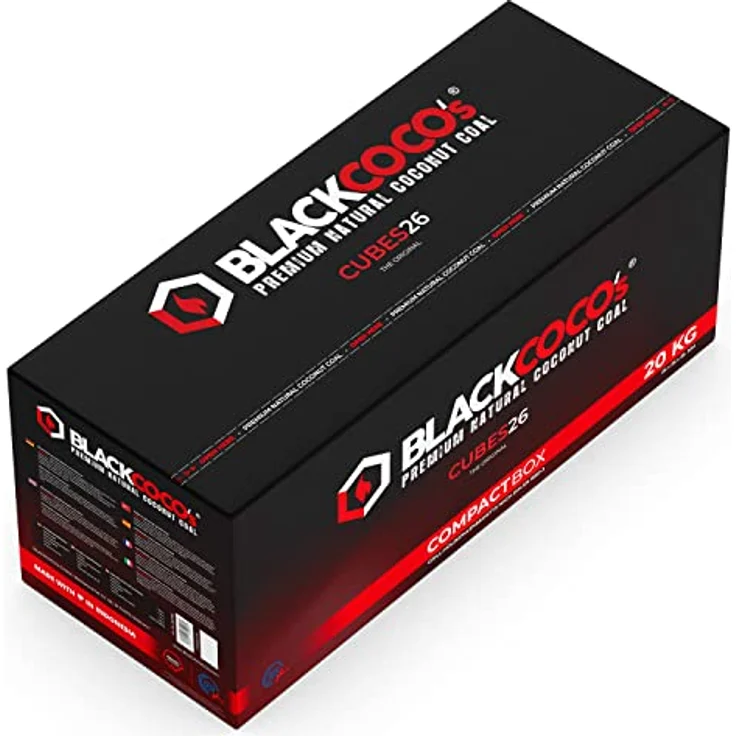 BLACKCOCO’s - 20 KG Premium Shisha Kohle Naturkohle Kokosnuss und BBQ - Hochwertige Kokos Coal Briketts für Wasserpfeife & Grill - Shisha Würfel Kohlen & Grillkohle mit Langer Brenndauer – Bild 3