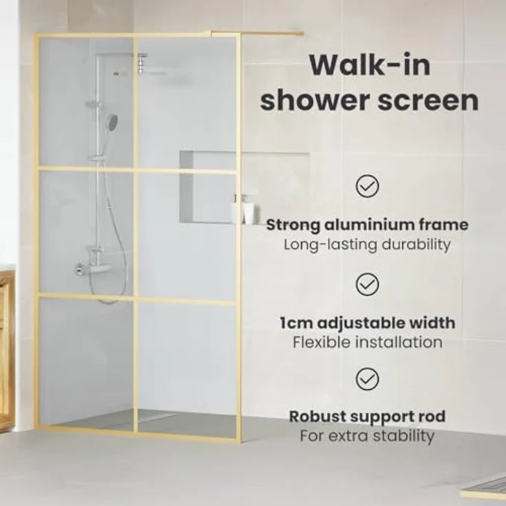 vidaXL Walk-in Duschwand Gold 140 x 195 cm, Gehärtetes Glas, Langlebig und verstellbar – Bild 4