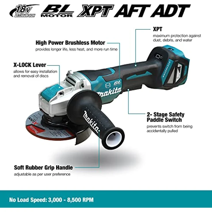 Makita DGA519Z Winkelschleifer 18 V ohne Akku, ohne Ladegerät, Petrol 125 mm Akku – Bild 2