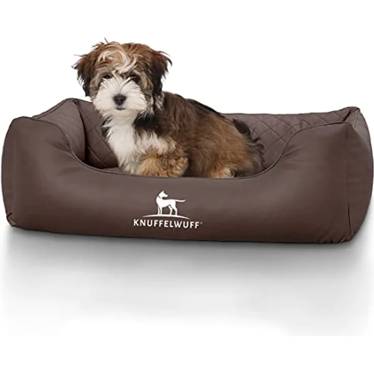 Knuffelwuff Hundebett Kunstleder Hundekorb Hundesofa Hundekissen Hundekörbchen waschbar Milan, M-L 85 x 63cm, braun