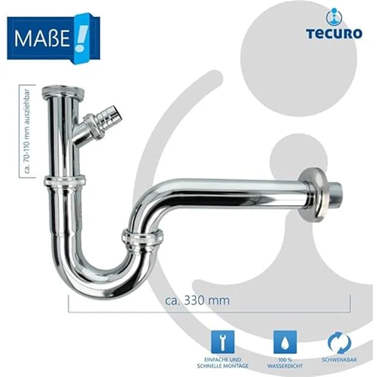 tecuro Röhrengeruchsverschluss Siphon mit Geräteanschluss für Waschbecken - Edelstahl-Messing verchromt – Bild 5