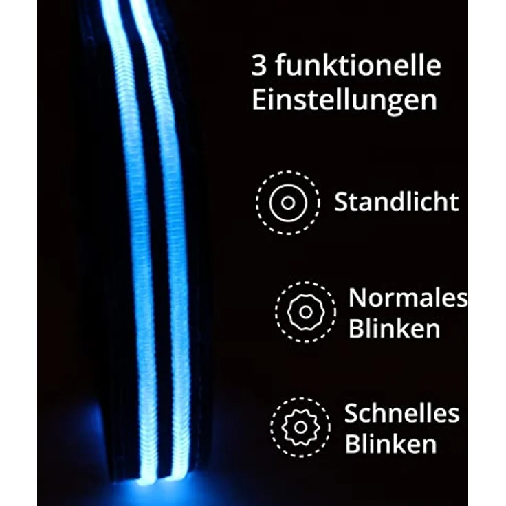Leuchthalsband für Hunde [Das Original] Leuchtendes LED Hundehalsband zum spazieren gehen auch im Dunkeln- sehr Lange Akkulaufzeit – Sicher Dank hochwertigem Metallverschluss (M, Blau) – Bild 3