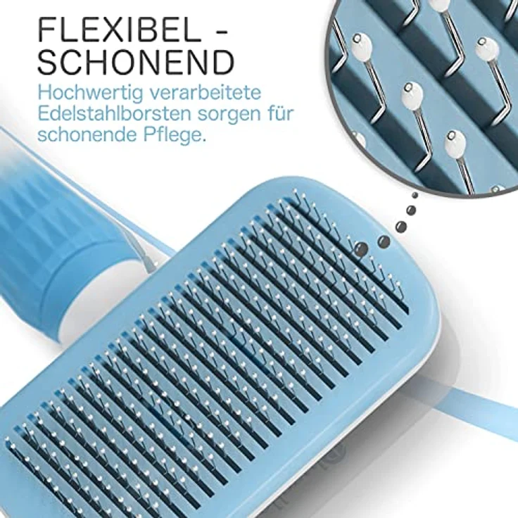 BLUZELLE Tierpflege Bürste, Haustierbürste für Kurzhaar & Langhaar, Selbstreinigende Fellbürste, Tierhaarbürste, sanfte Katzenbürste, Hundebürste, Fellpflege für Hunde, Katzen & Co, Farbe:Blau – Bild 5