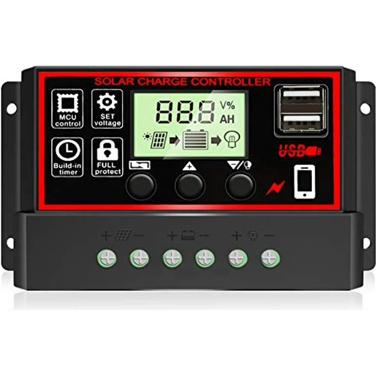 Depvko 30A Solar-Laderegler, PWM Controller für 12V/24V Systeme, mit 5V Dual USB Port und LCD-Anzeige für Blei-Säure-Batterien – Bild 1
