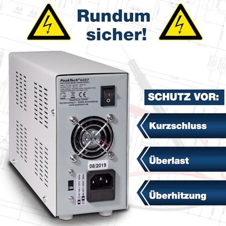 PeakTech P 6227 DC Labor Netzteil 0-60 V - 0-6 A mit farbiger LCD Anzeige, Labor Netzgerät inkl. 2x USB Port, Einstellbare Ausgangsspannung, Betriebsspannung 115-240 V AC- 50-60Hz - EN 61010-1 – Bild 7