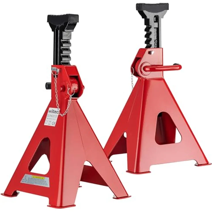 Wiltec, Wagenheber Unterstellbock Set, 2er Set mit maximaler Traglast von 12 Tonnen, höhenverstellbar von 49 cm bis 75 cm, rutschfeste Gummiauflage – Bild 1
