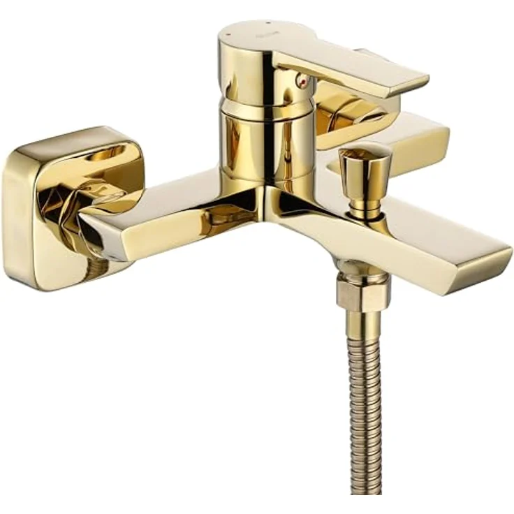 wohnwerk.idee Badewannenarmatur Argus Gold Matt Schwarz, elegante Wannenarmatur mit ergonomischem Hebel und Handbrause – Bild 2