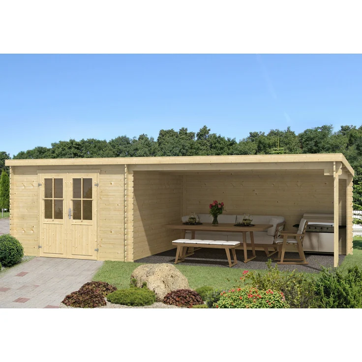 LASITA MAJA Gartenhaus St. Louis, BxT: 701x319 cm, (Set), mit Anbau, nordische Fichte, 28 mm Bohlenstärke