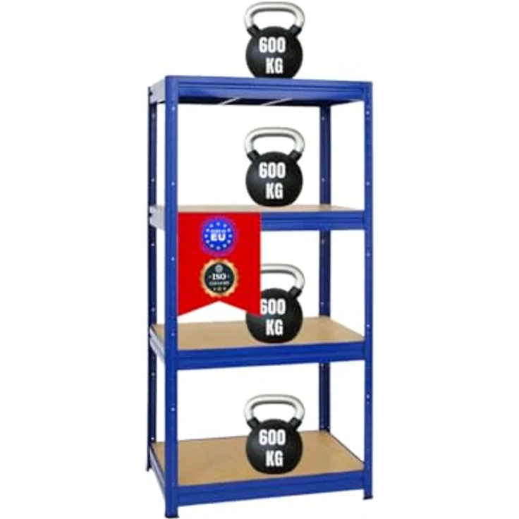 PROREGAL Schwerlastregal DINO, 180x90x60 cm, Fachlast 600 kg, Blau, mit verstellbaren MDF-Böden, ideal für Garage und Lager – Bild 1