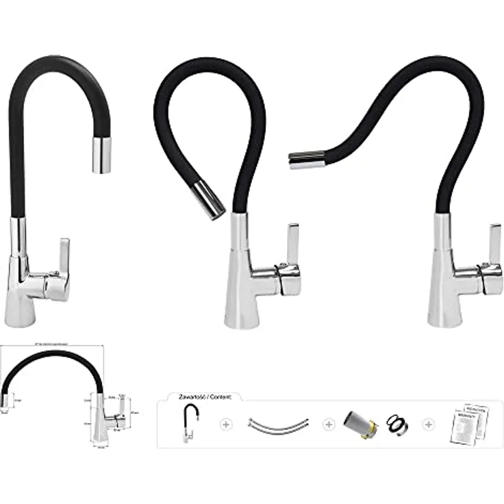 TRIZERATOP Küchenarmatur Flexible, schwarz, Einhebelmischer mit flexiblem Auslauf und ergonomischem Griff, 5 Jahre Garantie