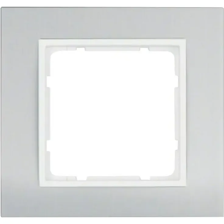 Berker B.3 Abdeckrahmen 10113904, 1-fach Aluminium in Alu/Polarweiß mit Klemm­be­fes­ti­gung – Bild 1