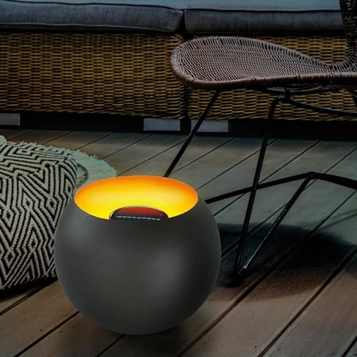 Esotec Solar Feuerschale Fire Pot, wetterfeste Garten-Deko mit realistischem Flammeneffekt, Akku, LED, anthrazit-orange, 26 x 21 cm, für außen – Bild 3
