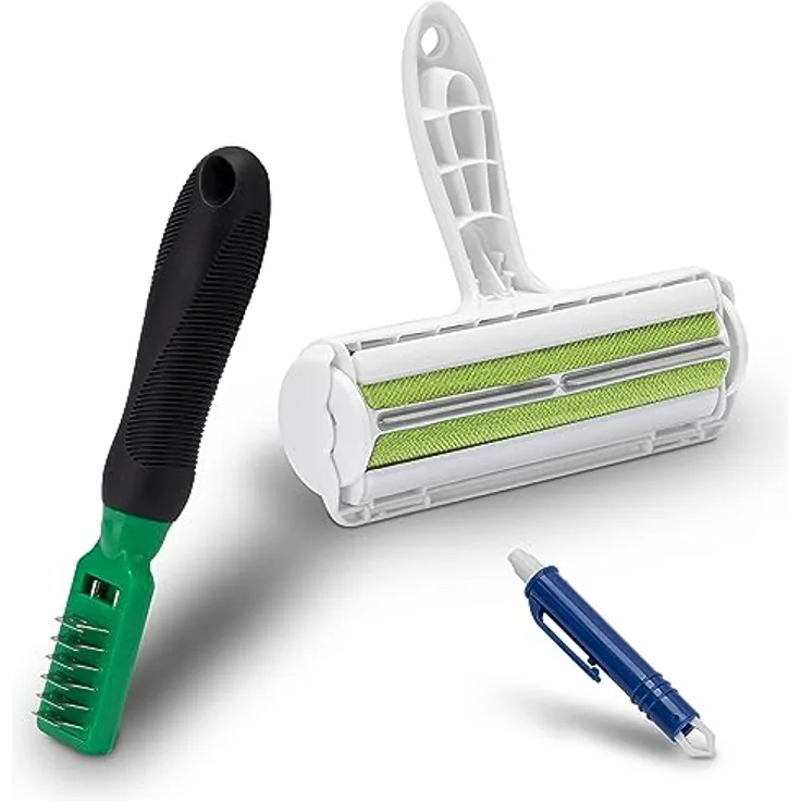 FinoPet 3er Entfilzungs-Set Entfilzungsbürste als Hundebürste/Katzenbürste, XL Fusselrolle und Zeckenzange, Entfilzungsmesser für alle Tiergrößen, Tierhaarentferner, Automatische Zeckenentfernung