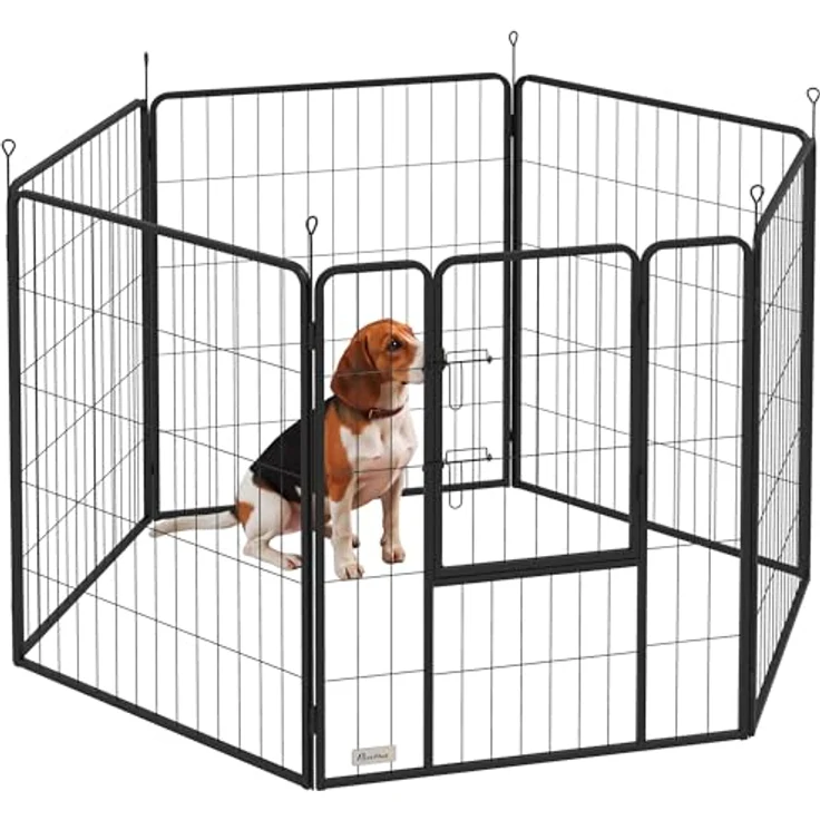 PawHut Welpenauslauf 100 cm Hoch, 6-TLG. Hundelaufstall mit Tür, anpassbares Freilaufgehege für kleine bis große Hunde, Stahl, Grau – Bild 1