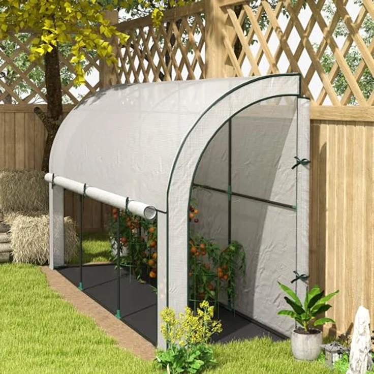 Outsunny Gewächshaus mit Rolltür, Winterfest Foliengewächshaus aus Stahl, Tomatengewächshaus für Gemüse Blumen Pflanzen Weiß – Bild 2