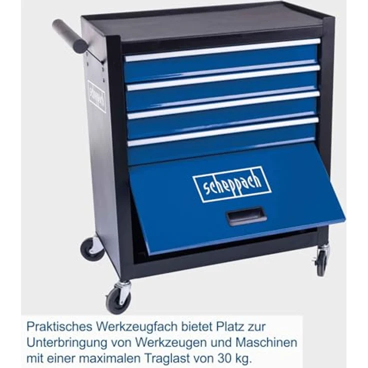 Scheppach Werkstattwagen 'TW1300', 33 x 75,5 x 62,6 cm, mit 4 schwenkbaren Rollen und 120 kg Tragfähigkeit, platzsparend und mit Antirutschmatte in den Schubladen – Bild 3