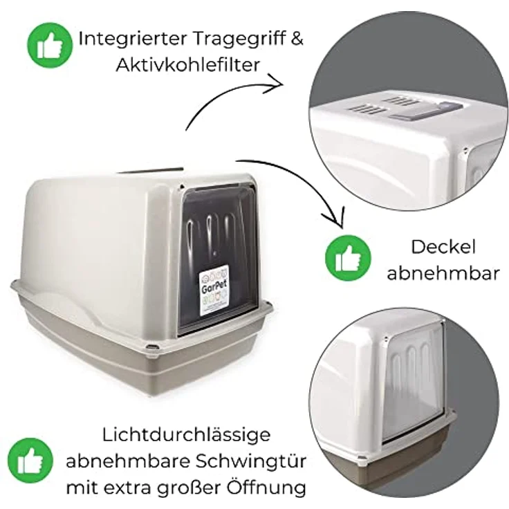 Katzenklo mit Deckel Aktivkohlefilter große XXL Katzentoilette Katzen WC Hauben Toilette Klo Outdoor grau – Bild 4