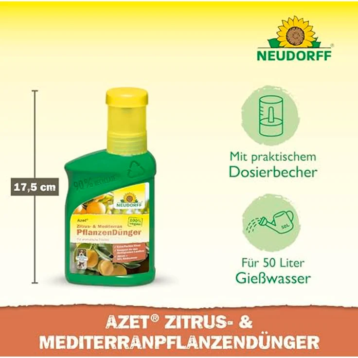 Neudorff Azet Zitrus- & Mediterran PflanzenDünger, 100% natürlicher Bio Dünger mit Extra Eisen für aromatische Früchte, 250 ml – Bild 3