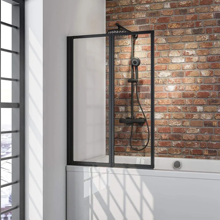Schulte Duschwand Smart, 2-teilig faltbar, Klebe-Montage, 87 x 121 cm, 3 mm Sicherheits-Glas klar, Matt Schwarz