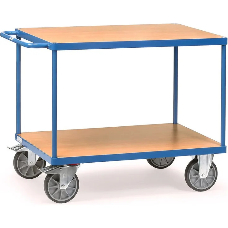 FETRA Tischwagen 2403, Stahlrohr-Transportwagen mit 2 Plattformen, pulverbeschichtet blau RAL 5007, Tragkraft 200 kg
