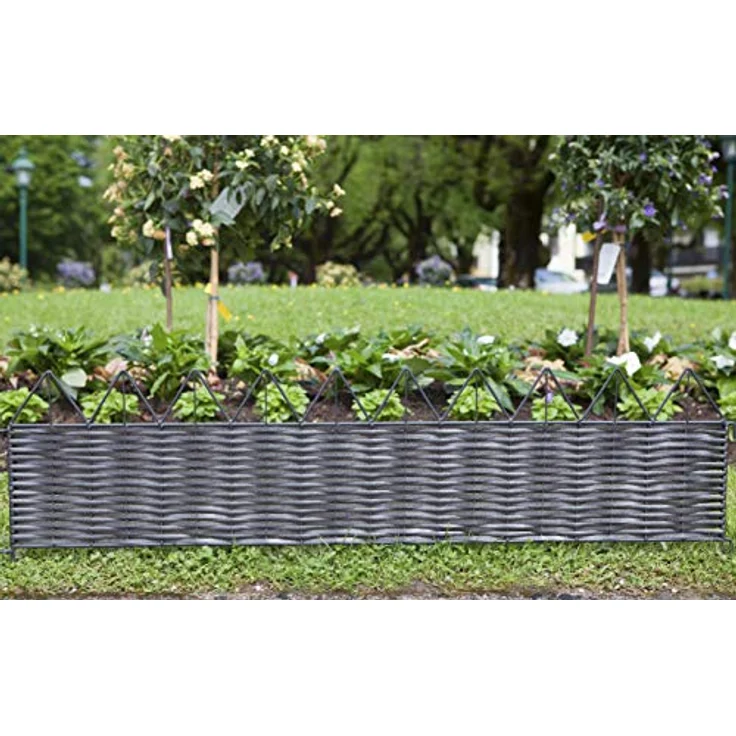 Windhager Beetumrandung PVC Rattan, Beeteinfassung in dunkler Rattan-Optik, LxH: 100x35 cm, pulverbeschichteter Metallrahmen – Bild 2