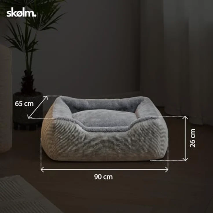 skølm Kuscheliges Hundebett Eir mit abnehmbaren Bezug, Hundekorb waschbar für kleine und mittelgroße Hunde, Hundekissen, Hundekörbchen Hundesofa 90x65 cm, Cordstoff grau – Bild 6