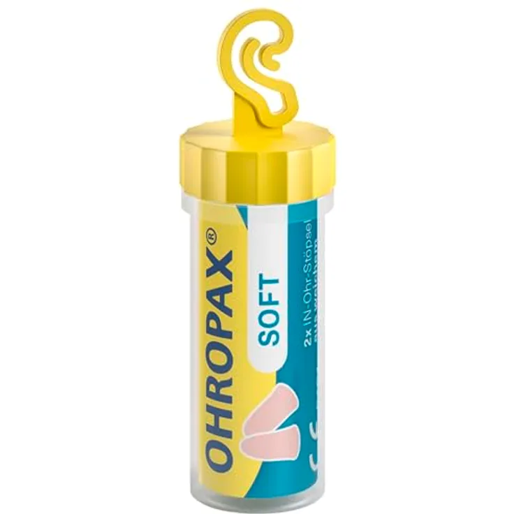 OHROPAX Soft Ohrstöpsel, in-Ohr Gehörschutz aus weichem Schaumstoff, unauffällig und bequem mit Schalldämmwert SNR 31 dB, ideal zum Entspannen, Schlafen und Arbeiten, 2 Stück