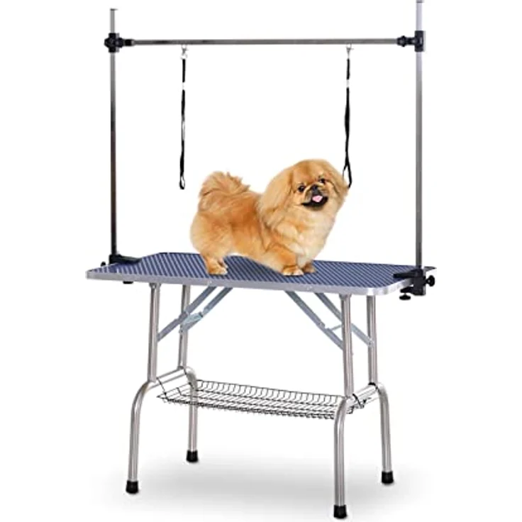Pawhut Trimmtisch Tierpflegetisch Schertisch Pflegetisch mit Unterkorb für Hunde höhenverstellbar klappbar Edelstahl Metall Blau 107 x 60 x 170 cm – Bild 2