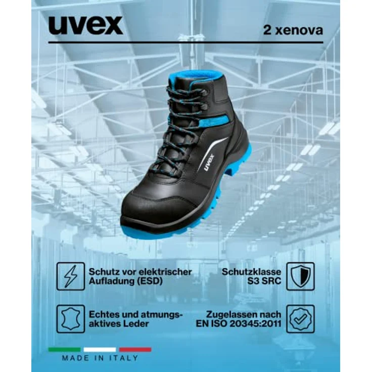 Uvex 2 Xenova Stiefel S3, Sicherheitsschuh mit metallfreier Kunststoffkappe, blau-schwarz, Größe 43 – Bild 9