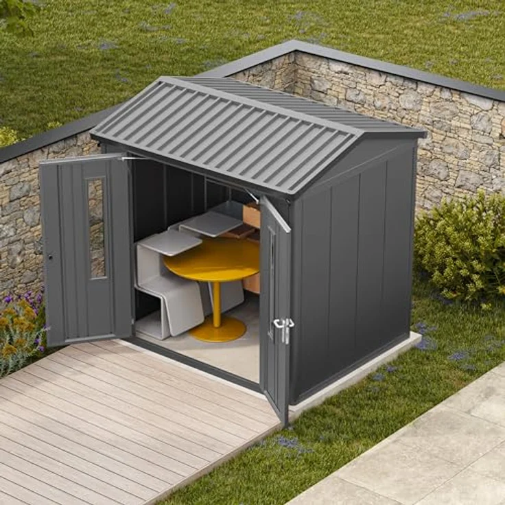 GFP Primeyard Gerätehaus Metall Gartenhaus 228x180x231 cm Geräteschuppen Satteldach anthrazit, robust und langlebig, hohe Stabilität – Bild 3