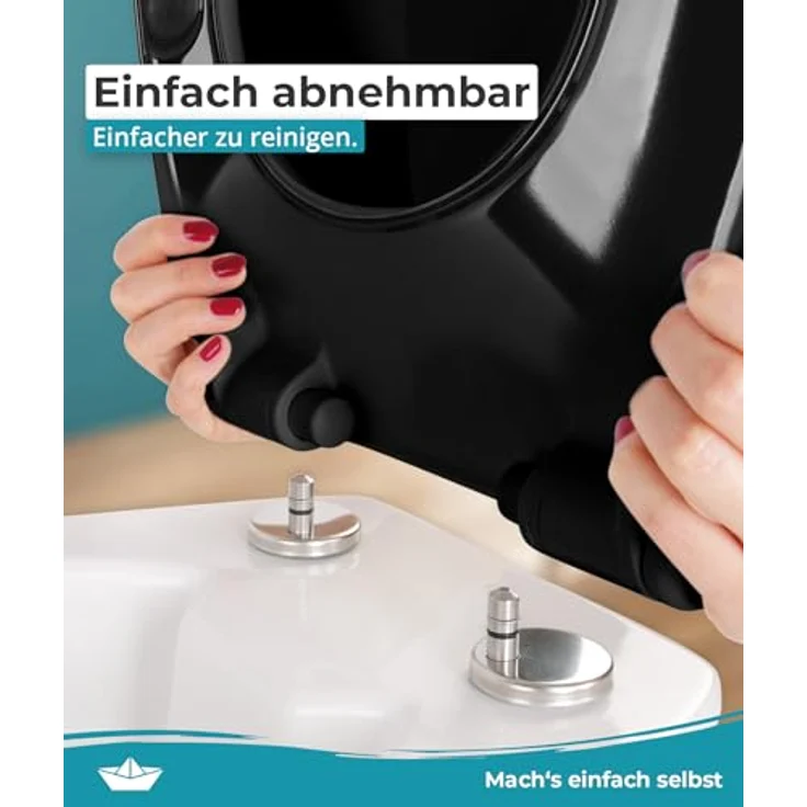 Calmwaters WC Sitz Premium Schwarz, Duroplast mit Absenkautomatik, antibakteriell, bis 250 kg belastbar, abnehmbar, 26LP6149 – Bild 4