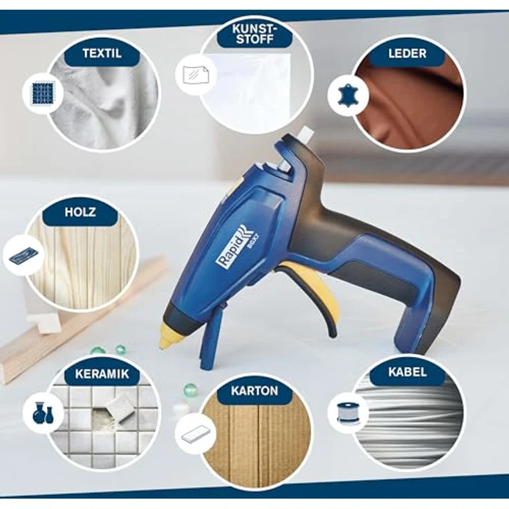 Rapid BGX7 Akku-Heißklebepistole, 7mm, 20 Sek Aufheizzeit, 3.6V Li-Ion Akku mit 30 Minuten Laufzeit, ergonomischer Softgriff – Bild 4