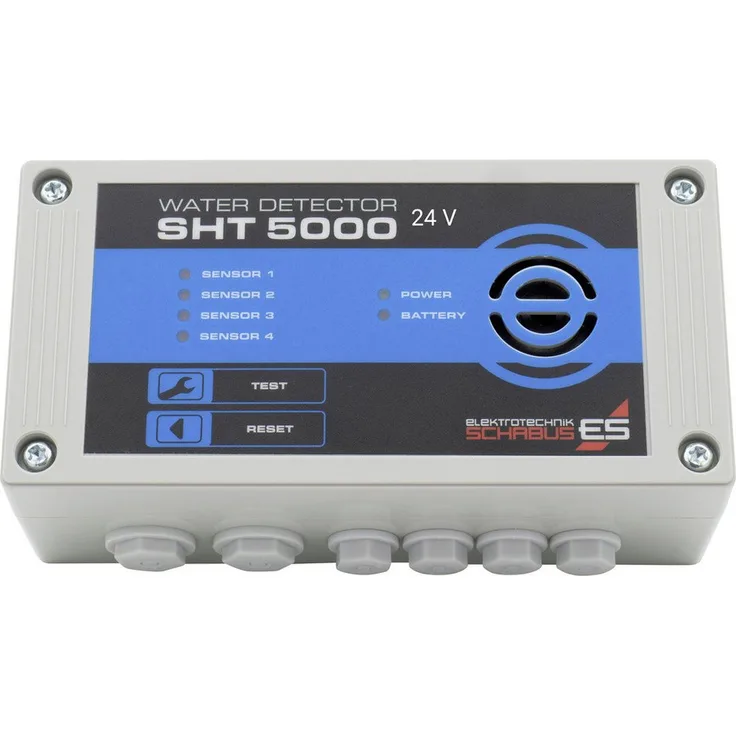 Elektrotechnik Schabus SHT 5000, 24V Wassermelder ohne Sensor, batteriebetrieben mit akustischem und optischem Alarm