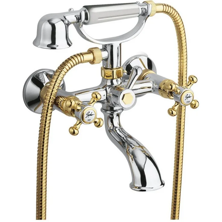 Sapho ANTEA Wannenarmatur, Chrom/Gold, Retro-Design, Wandinstallation, Griffarmaturen