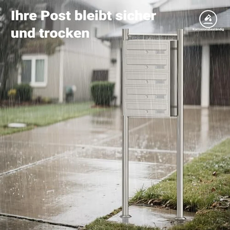 5er Briefkastenanlage Edelstahl Postfach 5 Brieffächer Standbriefkasten Postkasten – Bild 6