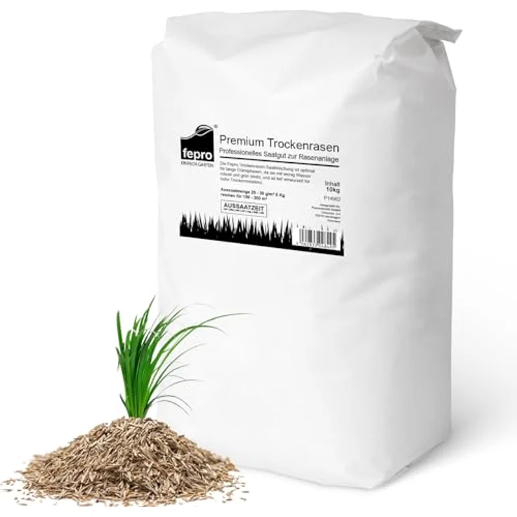 Fepro Trockenrasen 10 kg, schnellkeimende, trocken- und dürreresistente Grassamen für 400m², ideal für Neuansaat und Nachsaat, auch für Schattenrasen geeignet – Bild 1