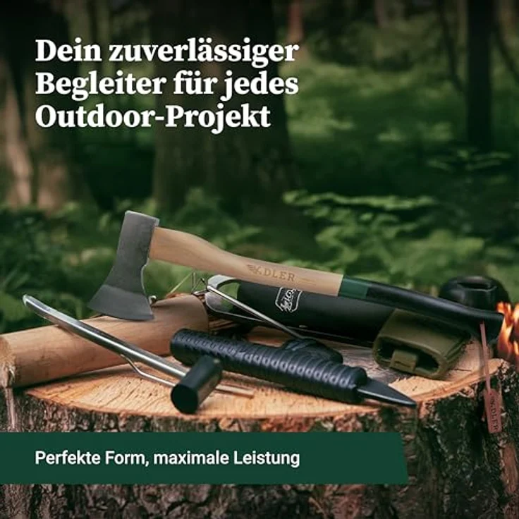 Adler Rheinlandaxt inkl. Lederschutz: Geschmiedete Axt mit C60-Stahlkopf & 70 cm Hickory-Stiel, große Allround-Forstaxt, Rot/schwarz, 1250 g – Bild 3