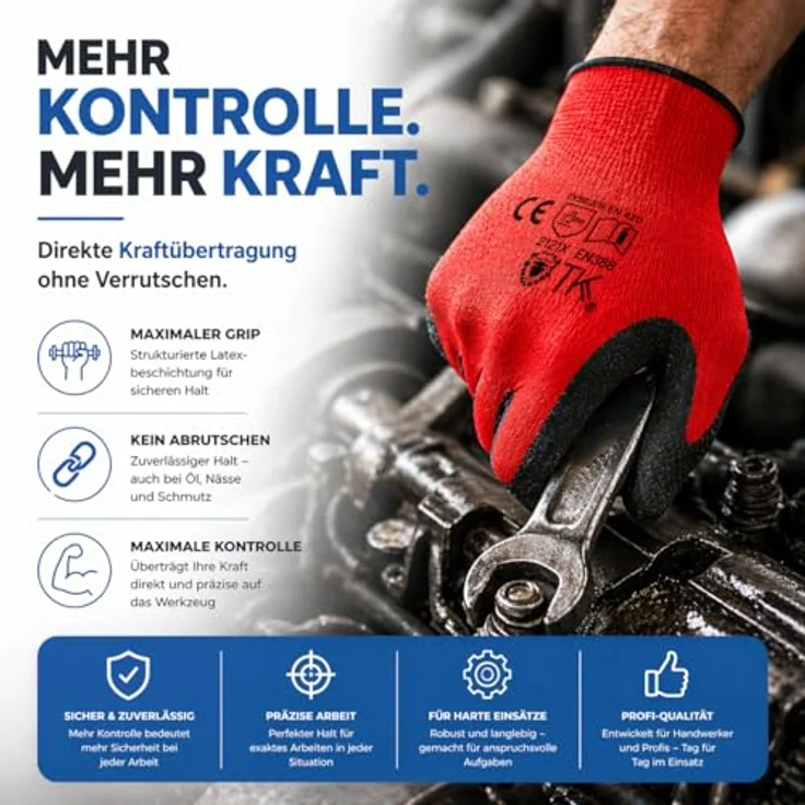 TK Gruppe Timo Klingler Arbeitshandschuhe EN388, 10x Paar, Herren Gr 8-9 (S-M), Extra Power Grip, atmungsaktiv, für Garten, Montage & Mechanik – Bild 3