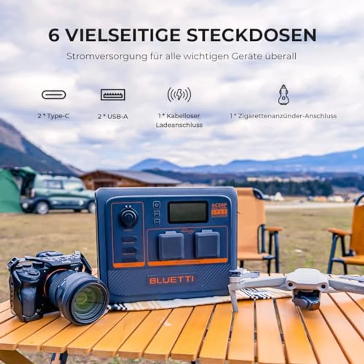 BLUETTI Portable Power Station AC60P, 600Wh Kapazität, 1000W (1200W Peak) AC Ausgänge, Kompakte Energielösung für Unterwegs – Bild 3