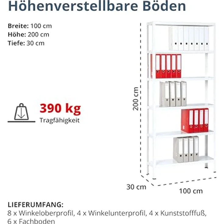 Schulte Regalwelt Lagerregal mit 6 PowerMAX-Fachböden, 200x100x30cm Regalsystem, Steckregal mit einfacher Montage ohne Verschrauben, Traglast je Boden bis zu 65 Kg (bis zu 390 Kg Gesamttraglast) – Bild 3