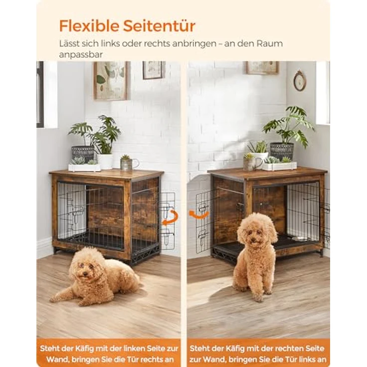 Feandrea Hundekäfig Möbel, Beistelltisch, Hundebox, moderne Hundehütte Indoor für Hunde bis zu 14 kg, vintagebraun, hochbelastbar – Bild 4